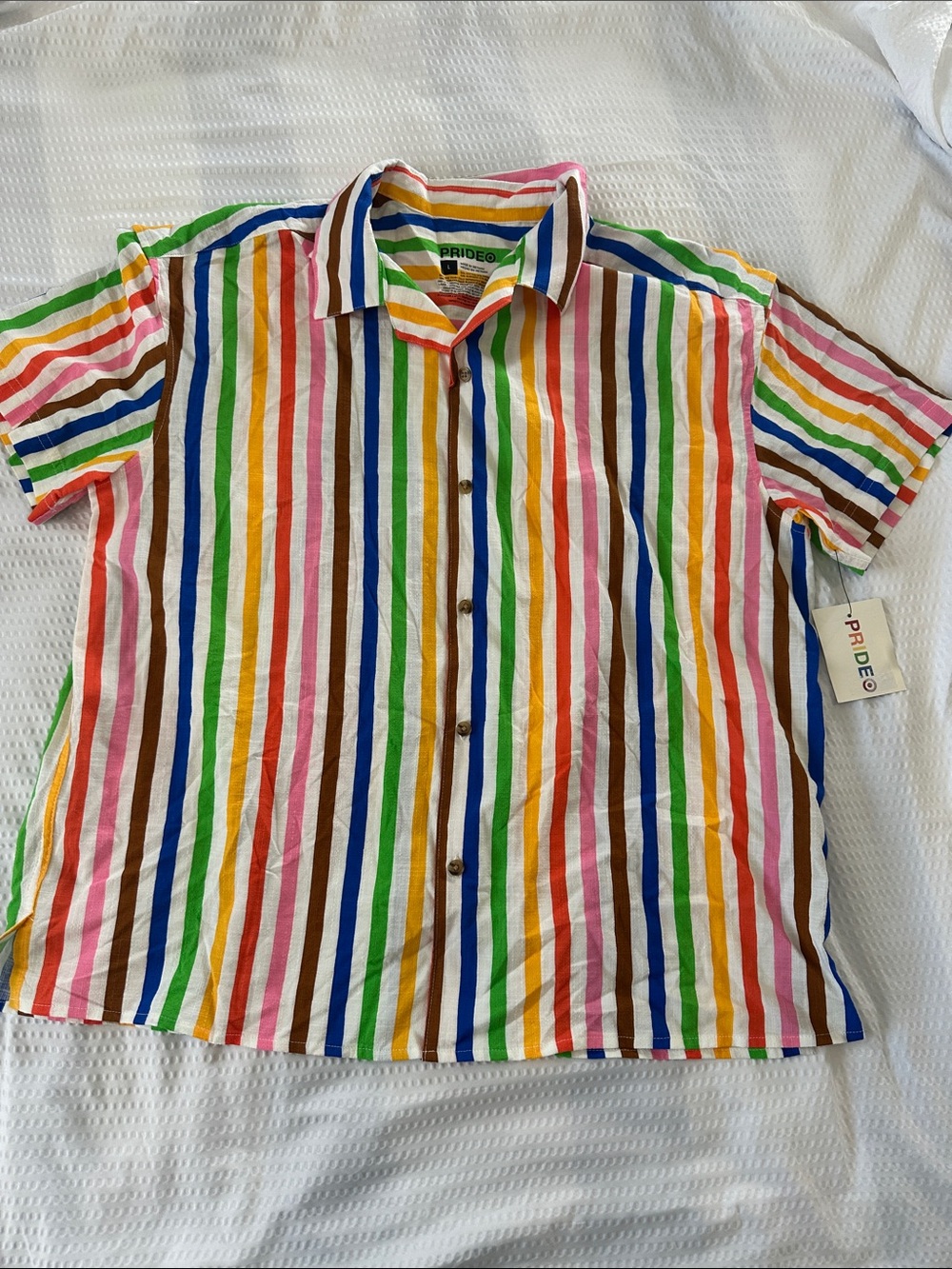 Target Pride Multicolor Vertical Stripe Short-Sleeve Button-Up Shirt